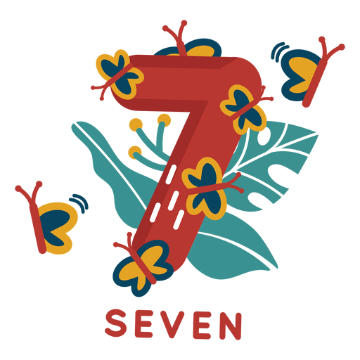 Número siete mariposas Diseño PNG