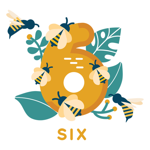 Six bees number PNG Design