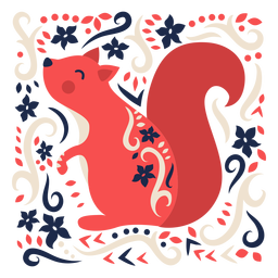 Esquilo ornamento floral de arte popular Desenho PNG
