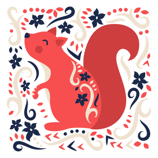Squirrel folk art floral ornament PNG Design