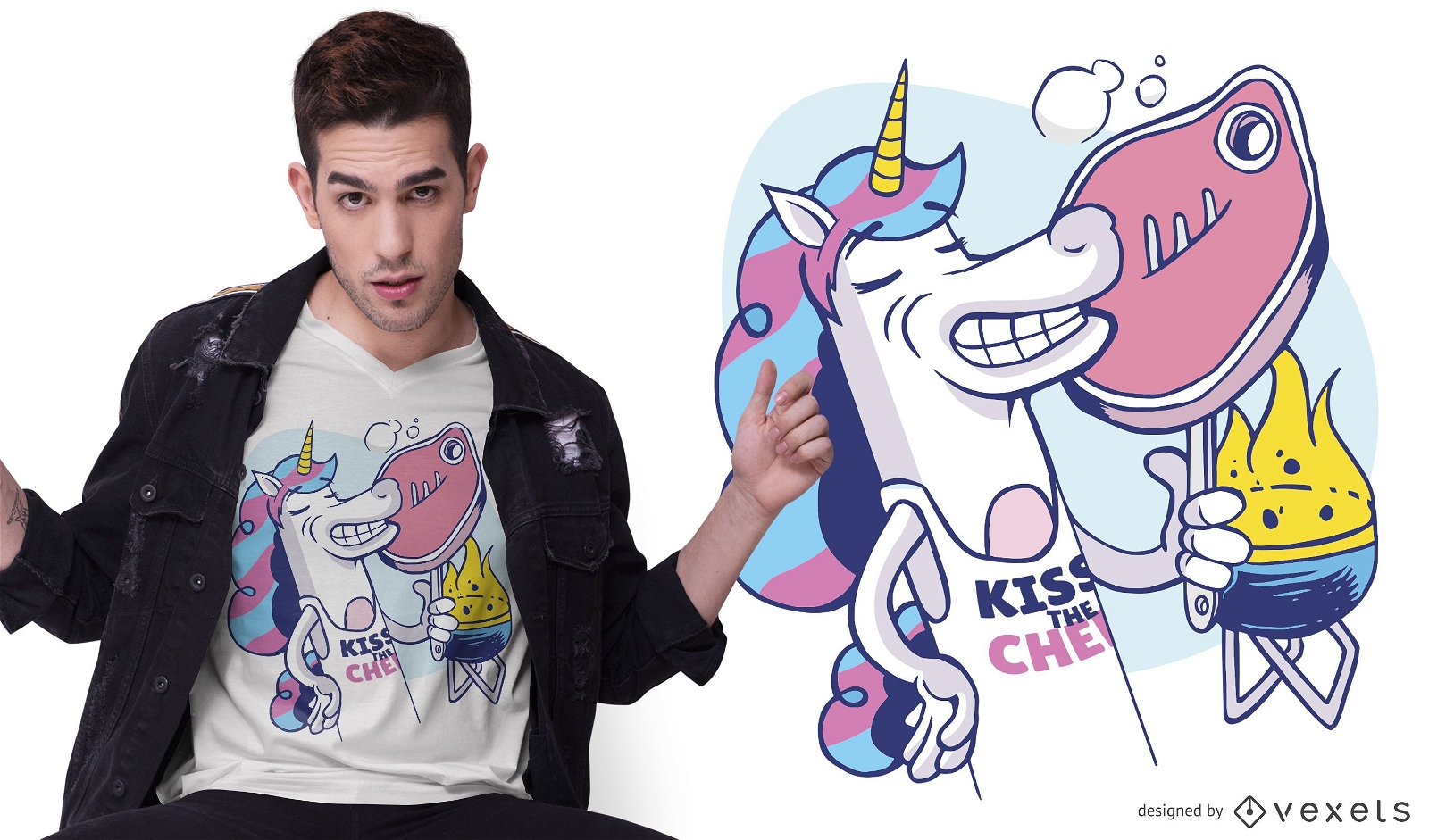 Design de camiseta Unicorn BBQ Cartoon