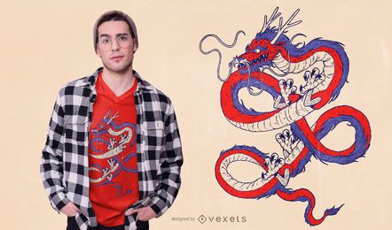 Diseño de camiseta de dragón chino azul rojo Diseño de camiseta de dragón chino azul rojo