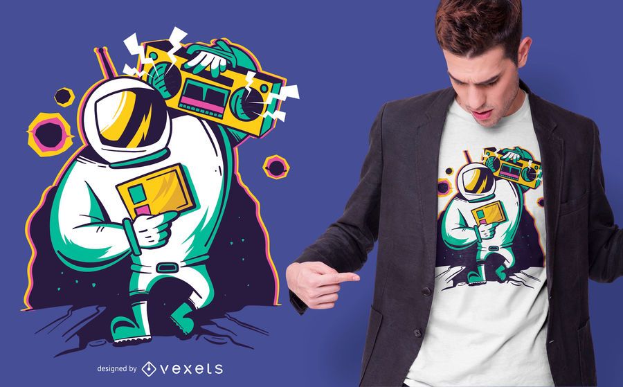 Astronaut Boombox T-shirt Design Astronaut Boombox T-shirt Design