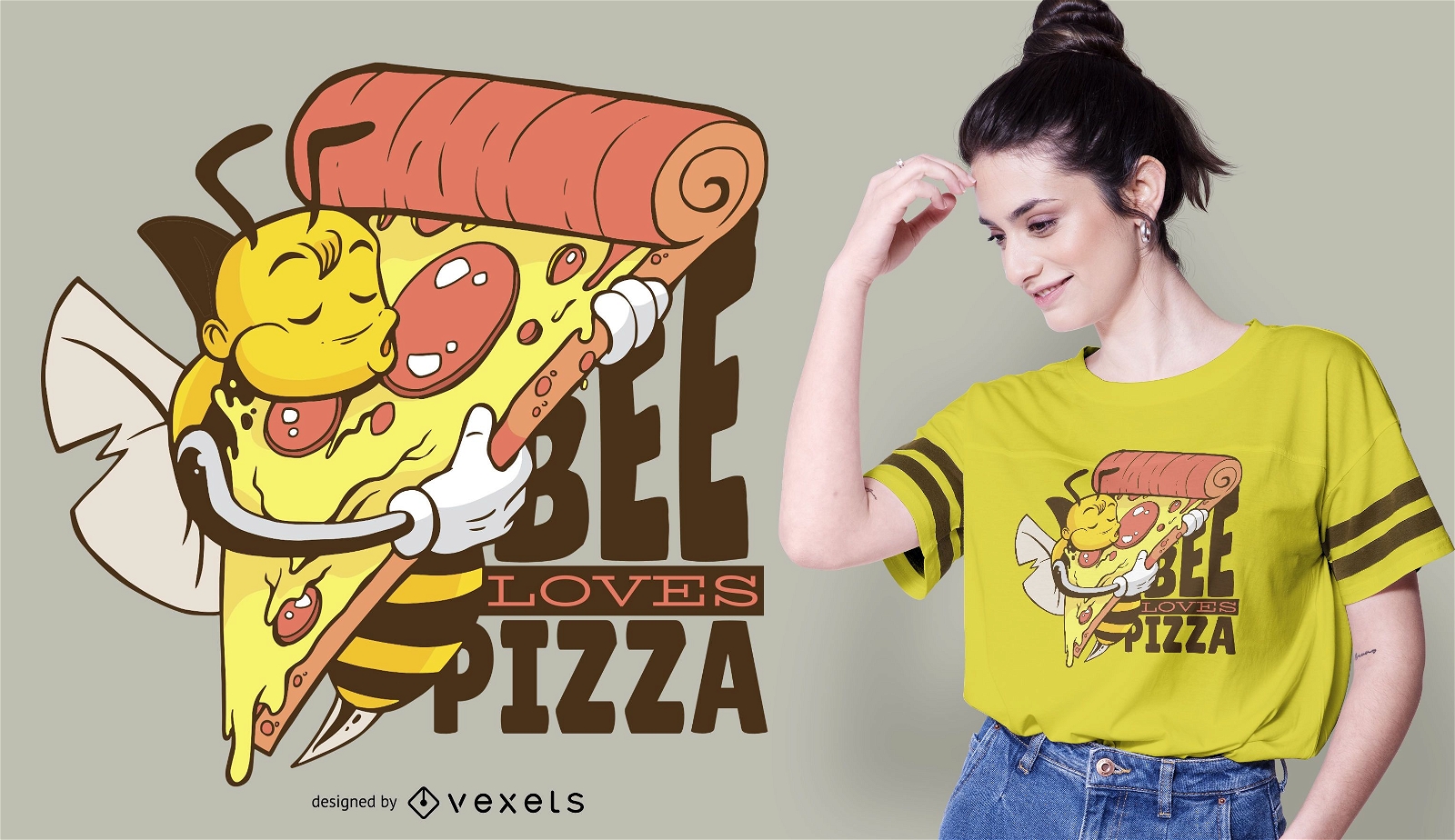 Bee Loves Pizza T-shirt Design