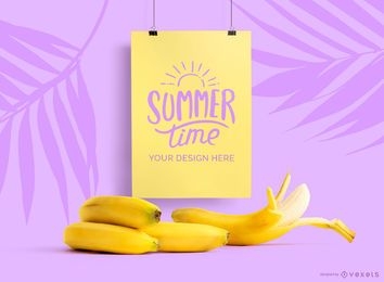 Hanging poster banana mockup