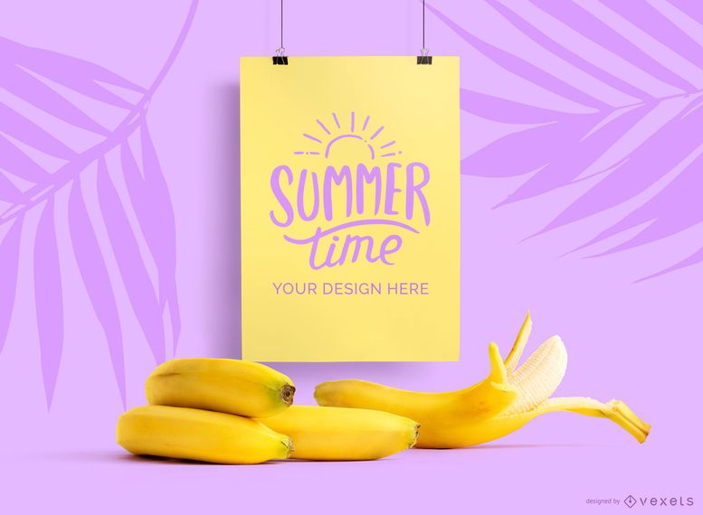 Hanging poster banana mockup Hanging poster banana mockup