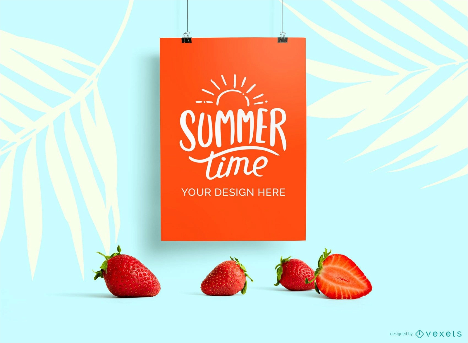 Hanging poster strawberry mockup