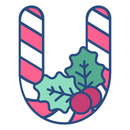 Candycane Christmas Letter U Diseño PNG