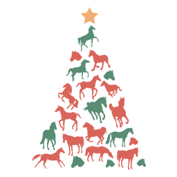Cute horses christmas tree PNG Design