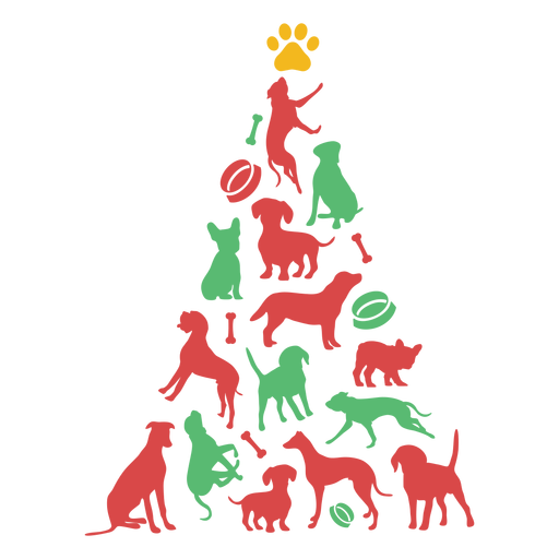 Cute puppy breeds christmas tree PNG Design