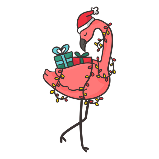 Flamingo con regalos tr?picos