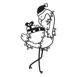 Flamingo with gifts tropics stroke PNG Design