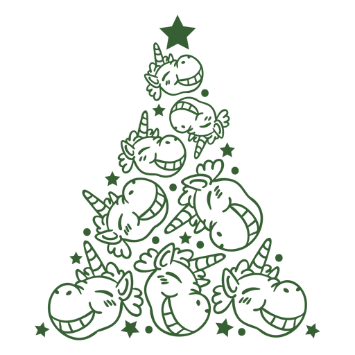 Lächelnder Einhorn-Weihnachtsbaum PNG-Design