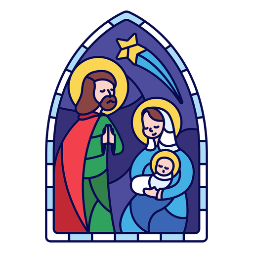 Stained glass holy family christmas flat PNG Design