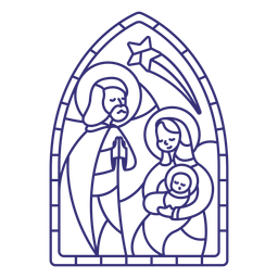 Vidrieras sagrada familia trazo de navidad Diseño PNG