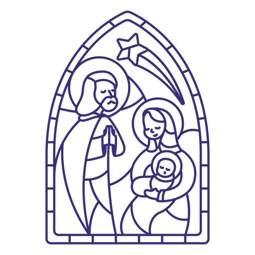 Stained glass holy family christmas stroke PNG Design