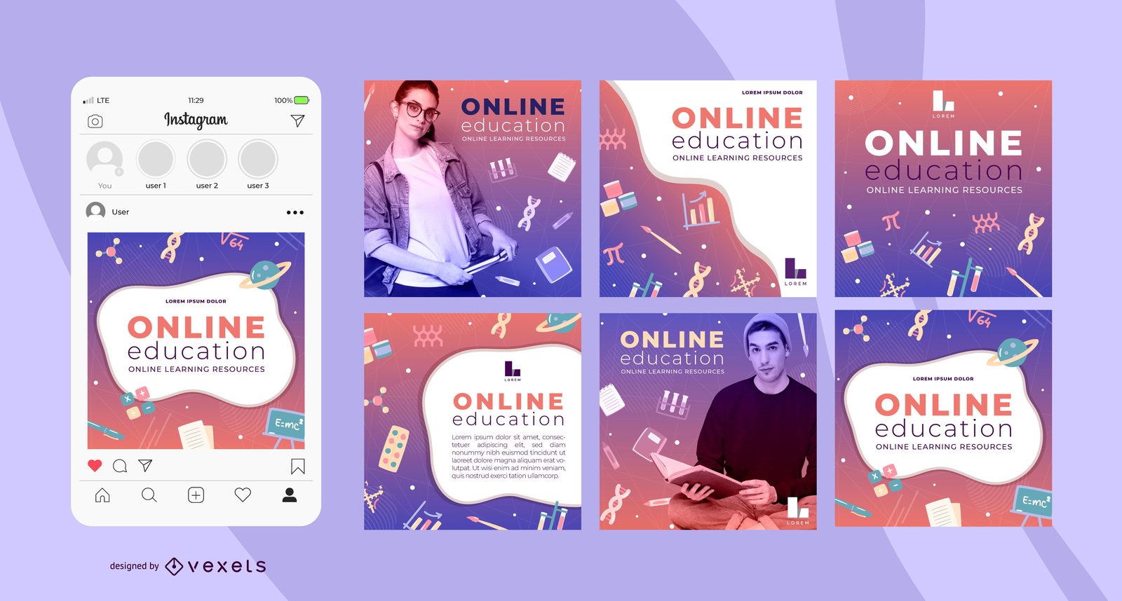 online-education-social-media-templates-vector-download