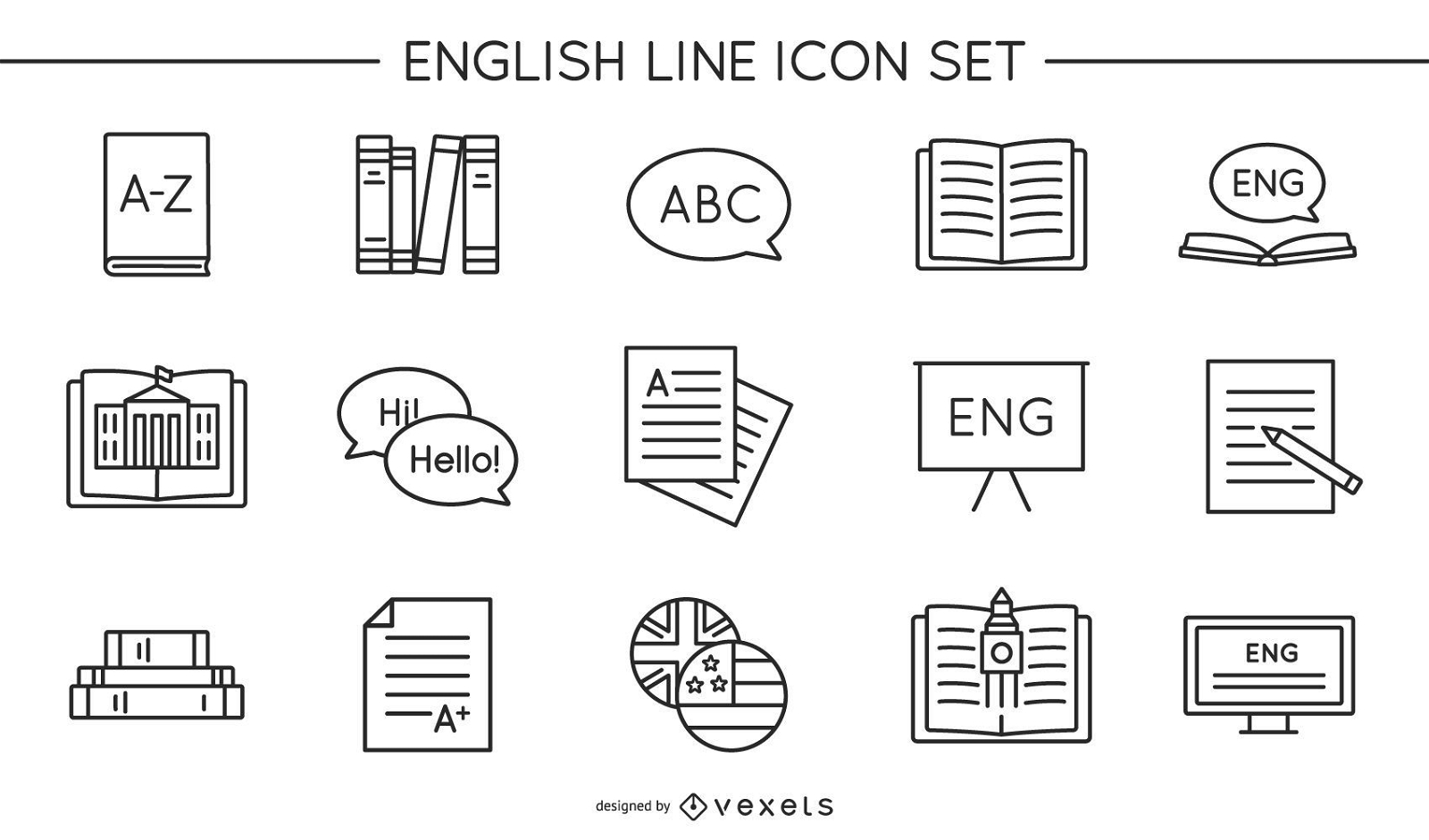 Conjunto de ícones de linha inglesa
