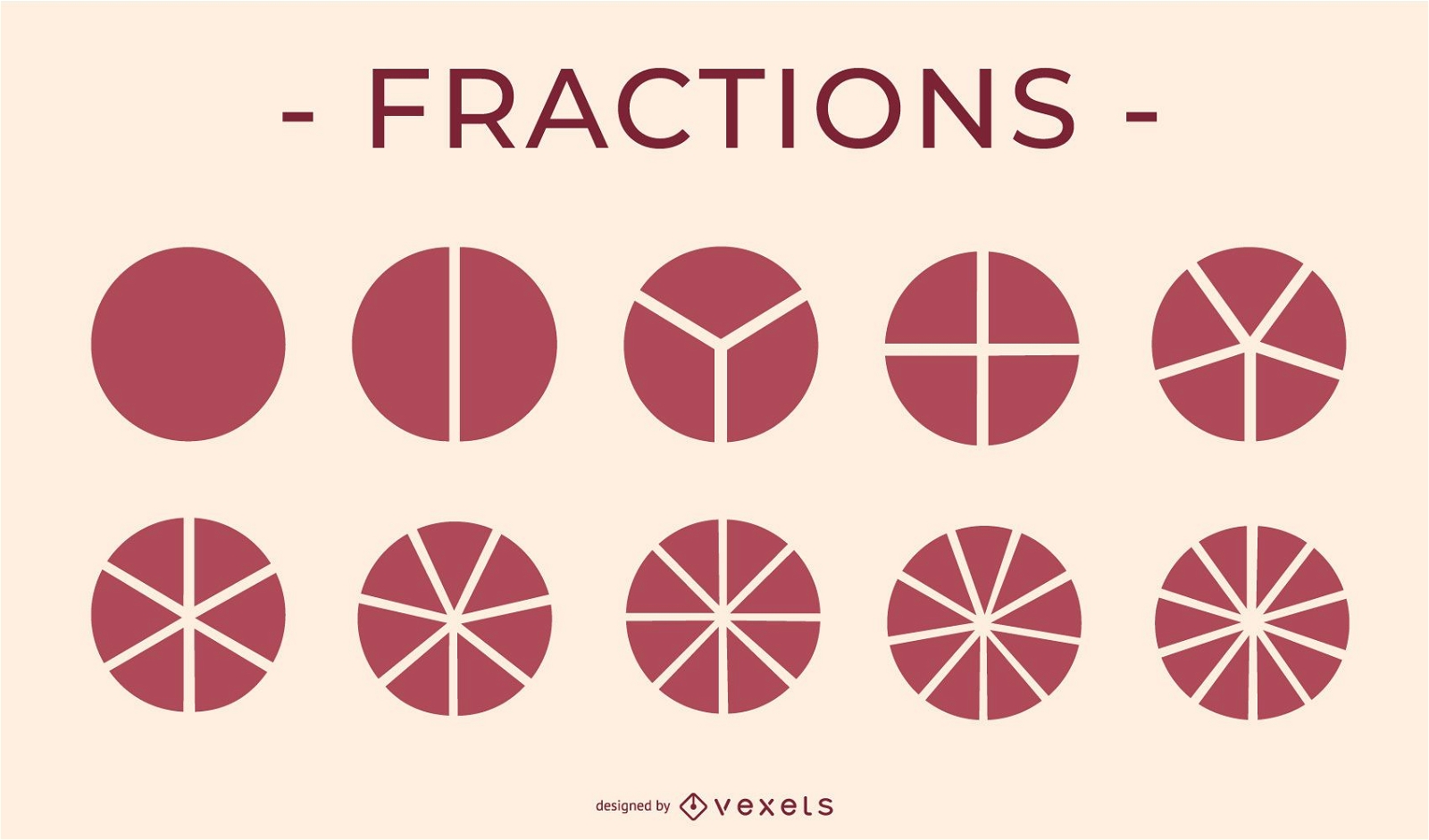 Fractions Pie Icon Education Elements Pack