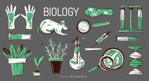 Conjunto de ilustração de elementos de biologia