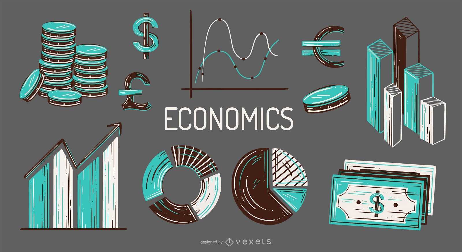 Conjunto de ilustração de elementos econômicos