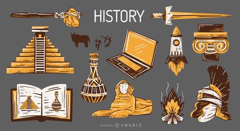 Pacote de ilustração dos elementos da escola de história mundial