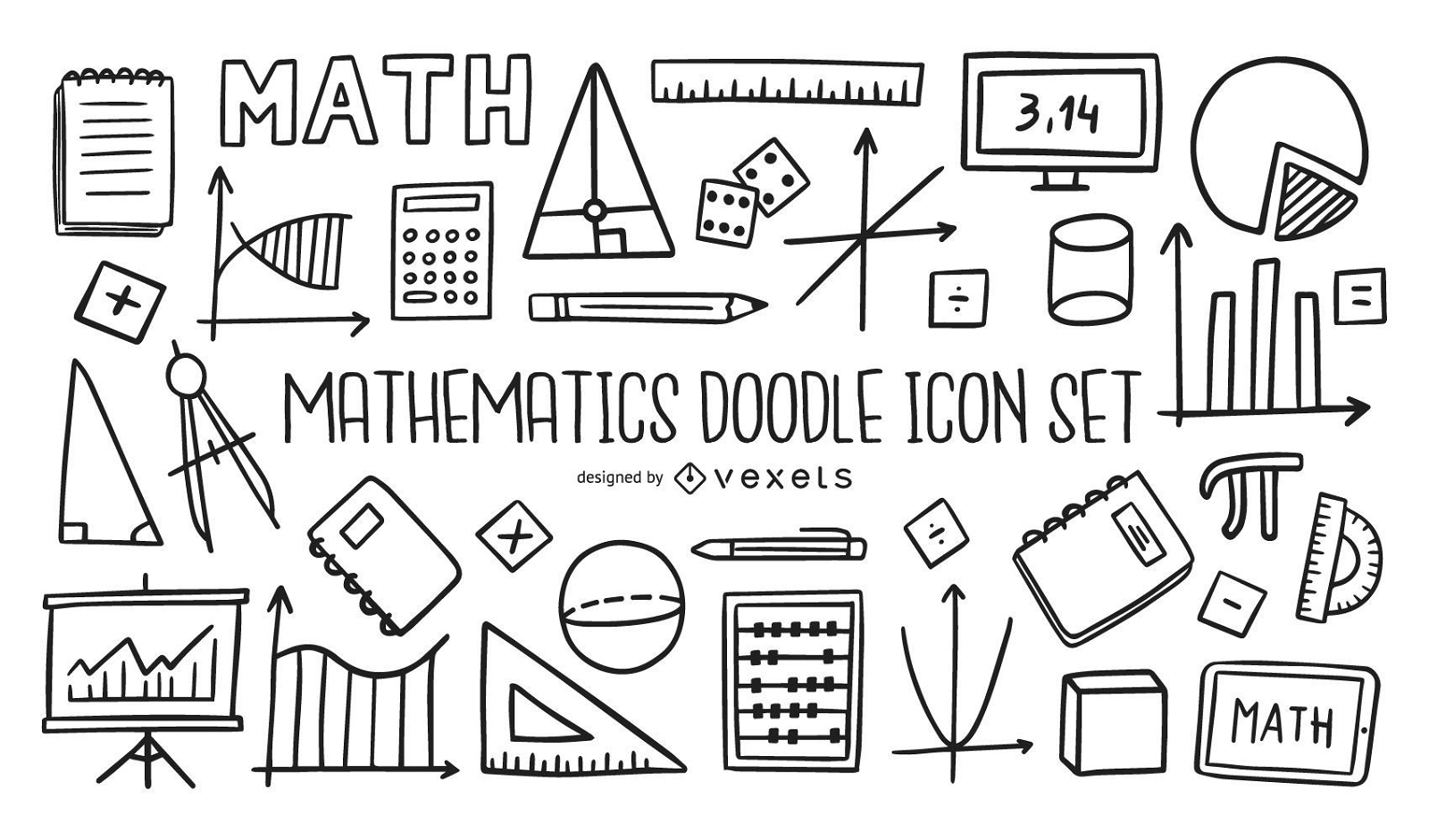 Colección de conjunto de iconos de Doodle de matemáticas