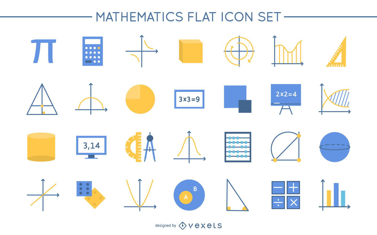 Paquete de iconos de diseño plano de matemáticas