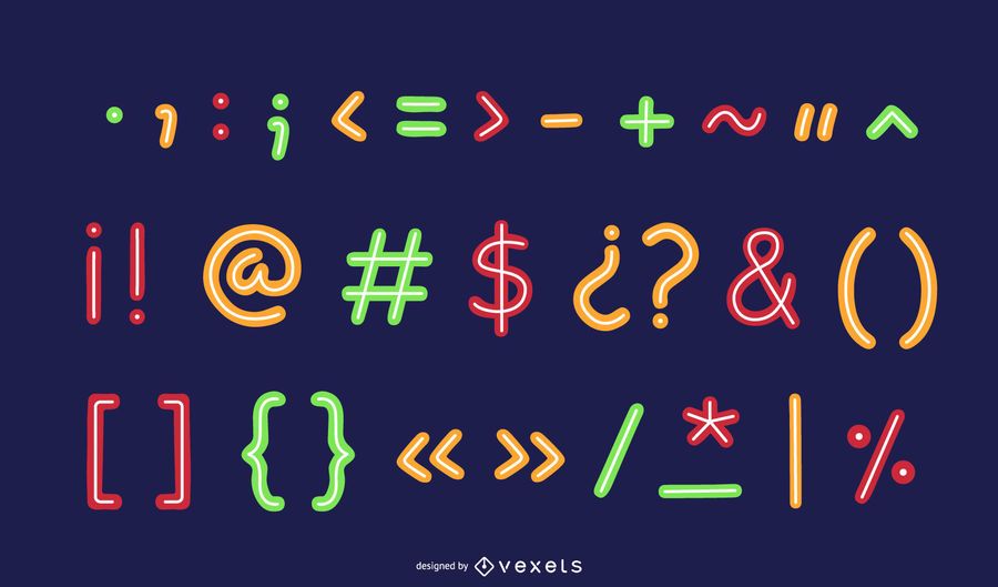 Colorful Neon Punctuation Marks Pack - Vector Download
