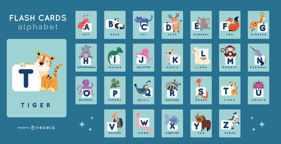 Paquete de tarjetas de alfabeto de animales Paquete de tarjetas de alfabeto de animales