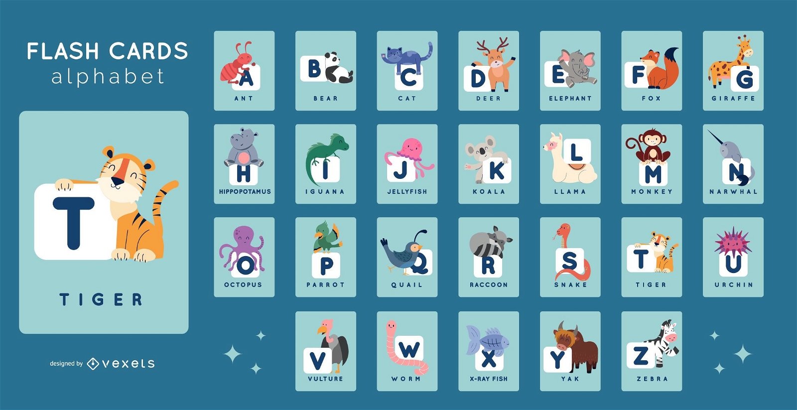 Paquete de tarjetas de alfabeto de animales