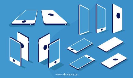 Paquete de diseño plano isométrico y en ángulo para smartphone