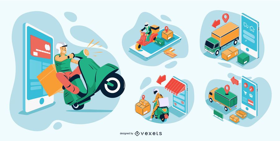 Online Shopping Isometric Illustrations Pack - Vector Download