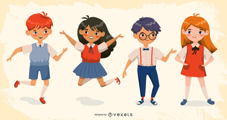 Happy school kids character set Happy school kids character set