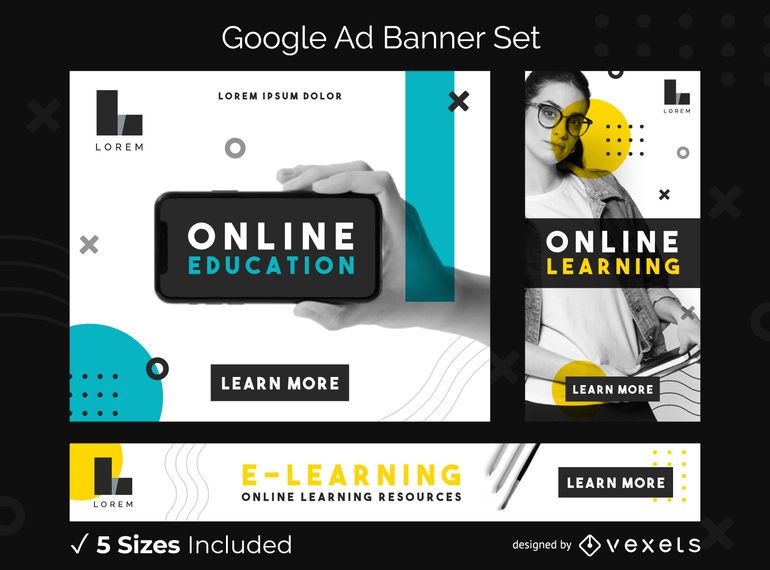Conjunto de banners de Google Ads de educación en línea Conjunto de banners de Google Ads de educación en línea