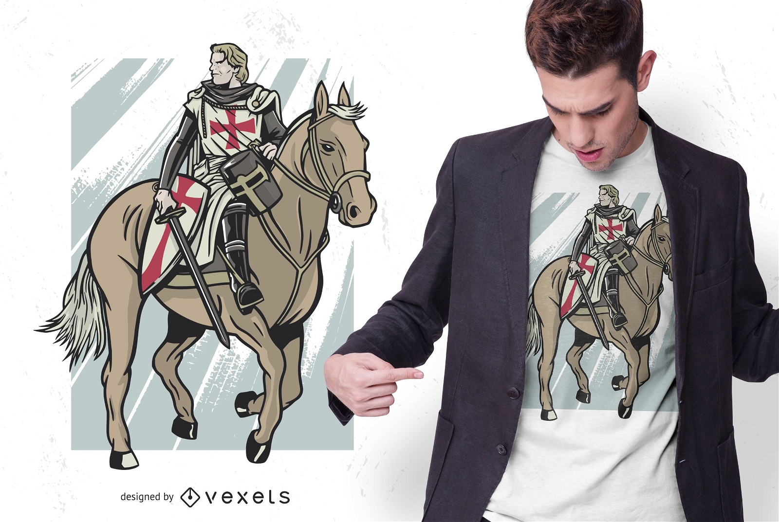 Design de camiseta do Cavaleiro Templ?rio a cavalo