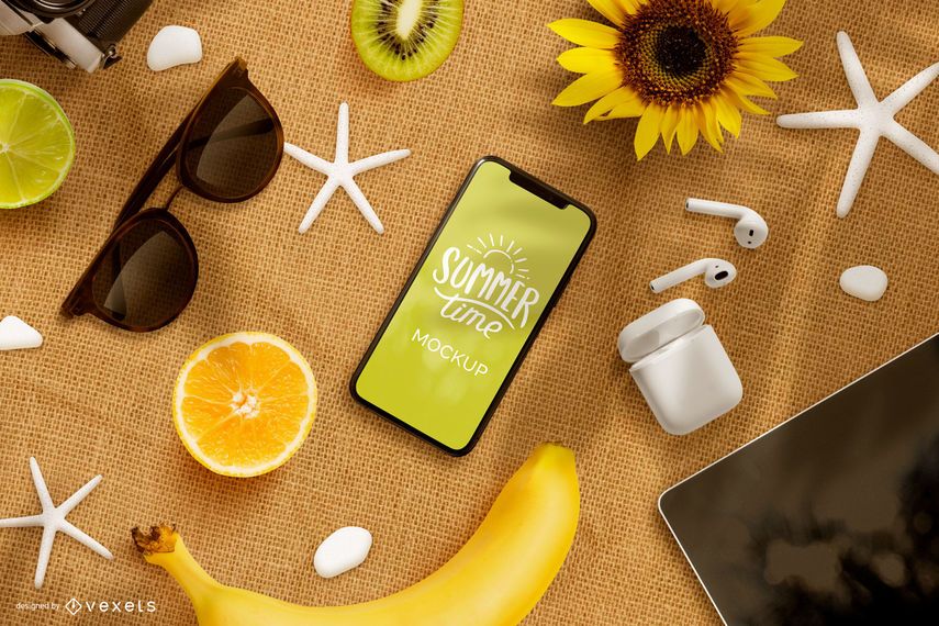 Summer phone mockup composition Summer phone mockup composition