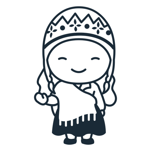Cute argentinian woman with flag character stroke PNG Design
