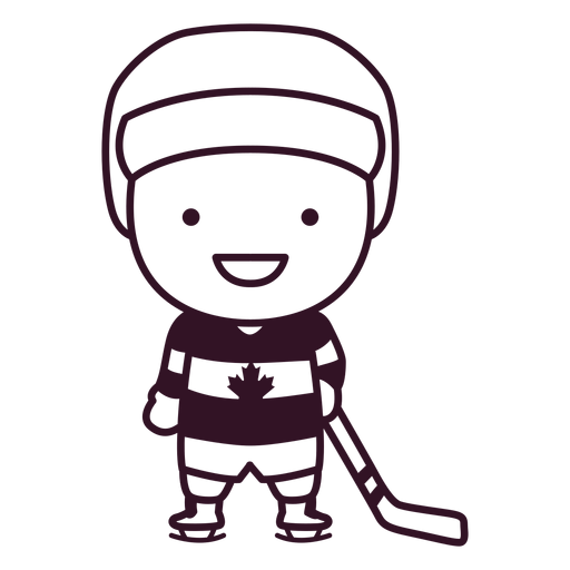 Cute canadian hockey player character stroke PNG Design