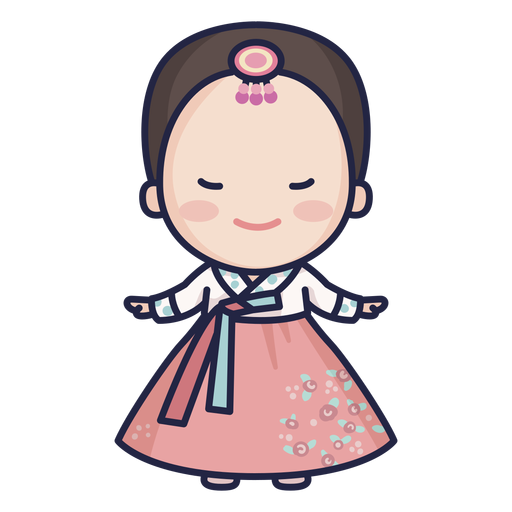 Linda senhora da Coreia do Sul com personagem hanbok