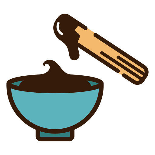 Churro with bowl of chocolate icon PNG Design