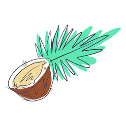 Coco con doodle de hoja Diseño PNG