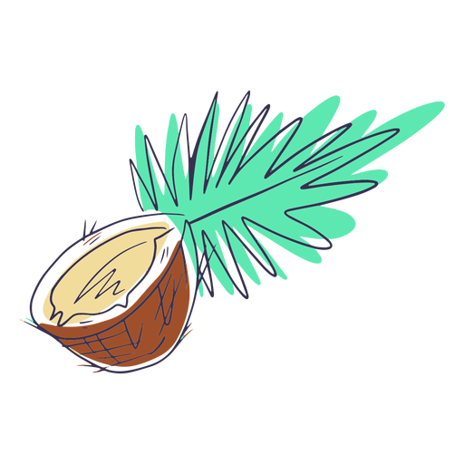 Kokosnuss mit Blattkritzeleien PNG-Design
