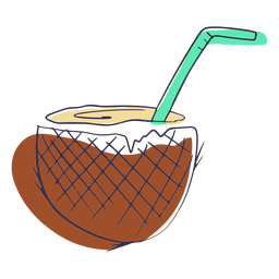 Coconut with straw doodle PNG Design