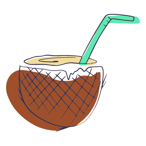 Coconut with straw doodle PNG Design