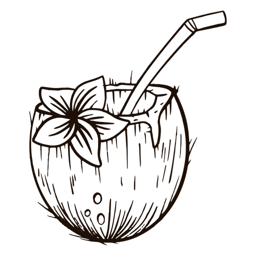Kokosnuss mit Strohhand gezeichnet PNG-Design