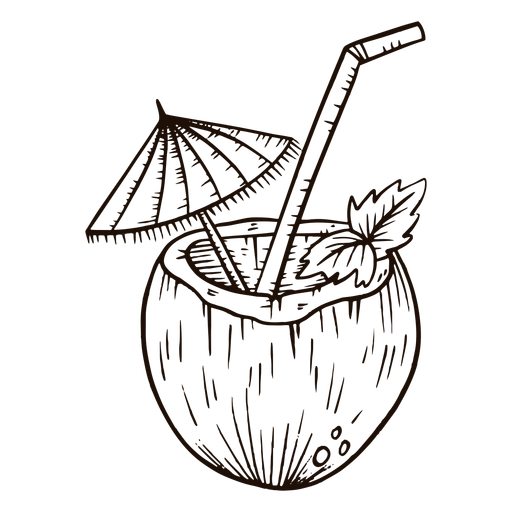 Coco con paraguas dibujado a mano Diseño PNG