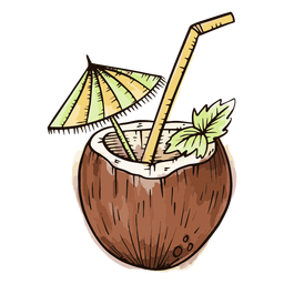 Coconut with umbrella watercolor PNG Design