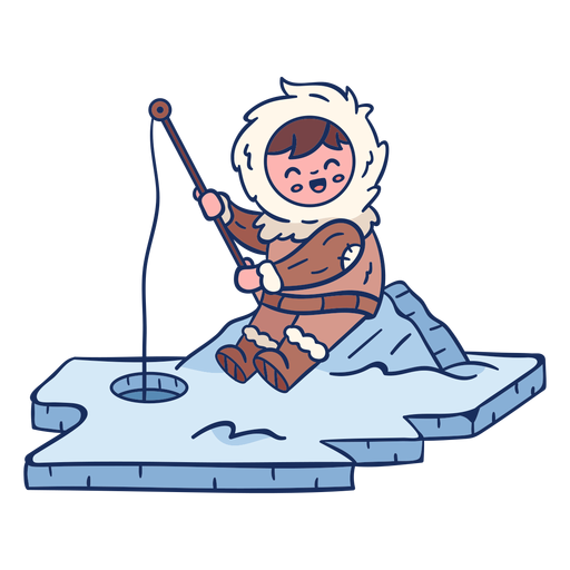 Eskimo kid fishing character PNG Design