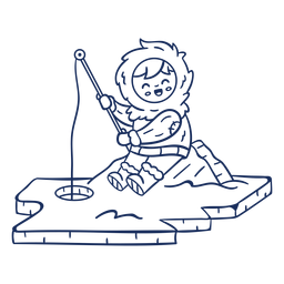 Golpe de pesca de niño esquimal Diseño PNG